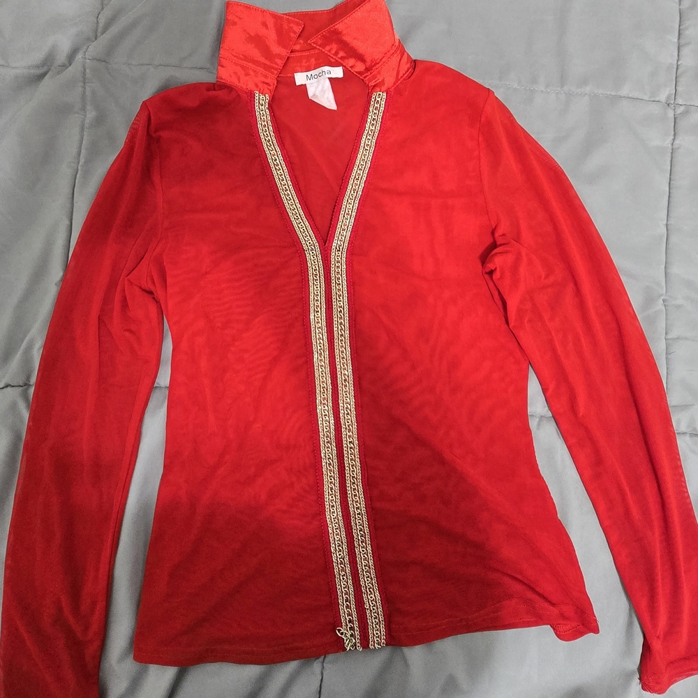 Red Zip-Up Jacket with Gold Trim